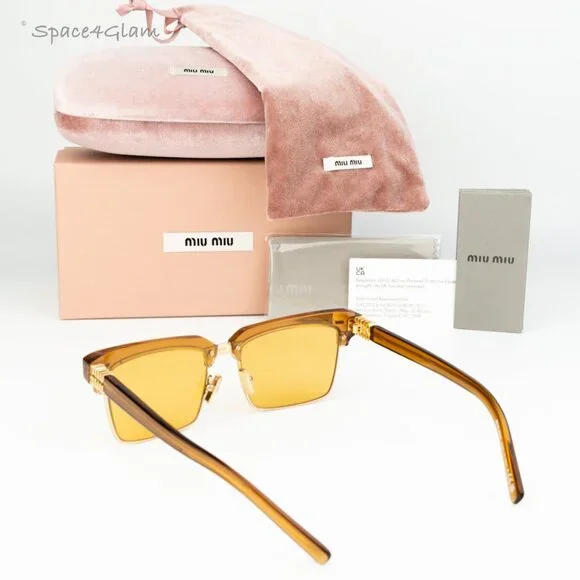 NEW Miu Miu MU10ZS 15T0B7 Caramel Trasparent Yelllow Square Unisex Sunglasses Miu Miu | Accessories | New Miu Miu Muzs 15t0b7 Caramel  main image 4